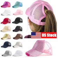 US 2018  Ponytail Baseball Cap Sequins Shiny Messy Bun Snapback Hat Sun Cap  eb-78196484